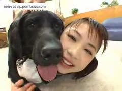 frantic young japanese girl licking ass and dog penis