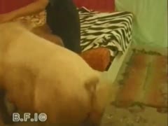 Scrawny babe gets to fuck a kinky pig